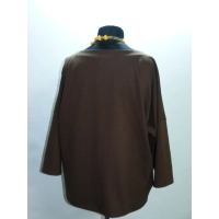 Bawełniana GRUBA BLUZA z haftem na dekolcie - brązowa